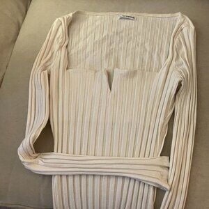 Reformation Cream square neck Ribbed Women Long Sleeve Top